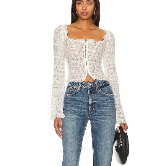 NWT Free People Madison Top - Size Medium - Color : White - Lace - Picture 4 of 11